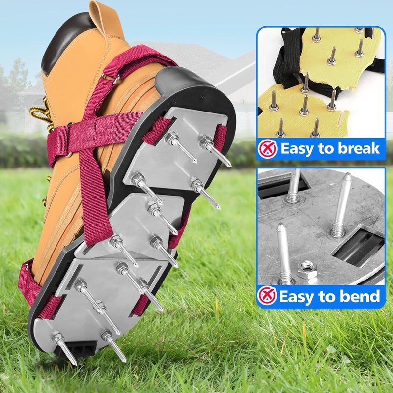 DenForste Lawn Aerator Shoes for Grass - Pre-Assembled Grass Aerator Shoes for Lawn - Soil Yard Aerator Tool for Aerating Patio Garden, Red - Image 3